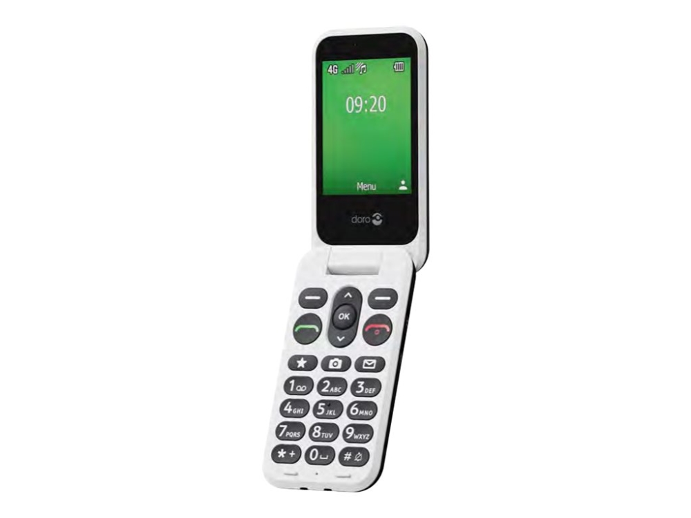 Doro Leva E30 - 4G Funktionstelefon - Ram 64 Mb / Intern Hukommelse 128 Mb - Microsd Slot - Lcd Display (Tft) - Rear Camera 0,3 Mp - Sort, Hvid