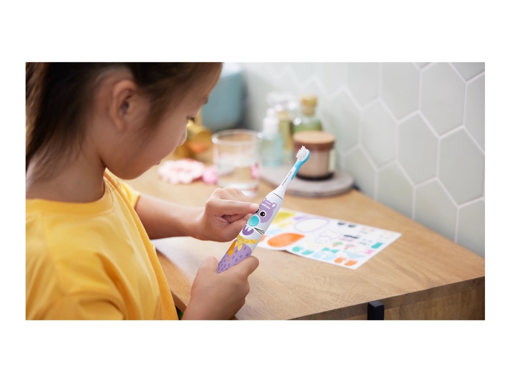Philips For Kids Design A Pet Edition Hx3603/01 Elektrische Zahnbürste, Kind, Schallzahnbürste, Tägliche Pflege, Blau, Weiß, 2 Min, 4 X 30 Sec, Ergon