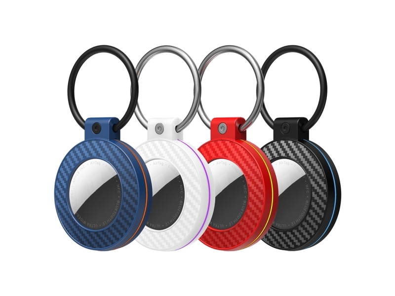 Airtag Case With Carbon Fiber Pattern Keychain, 4 Pcs. - Multicolor