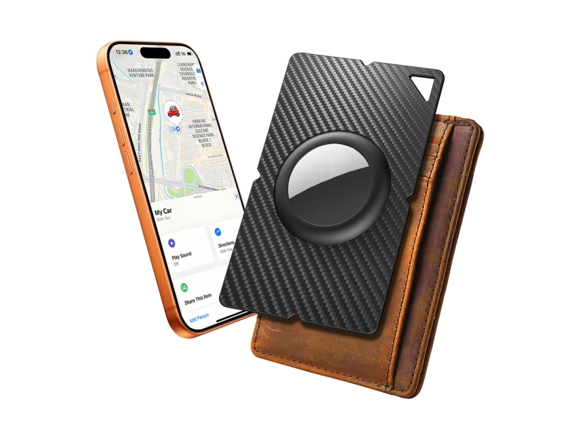 Airtag Carbon Fiber Pattern Wallet Card Case - Black