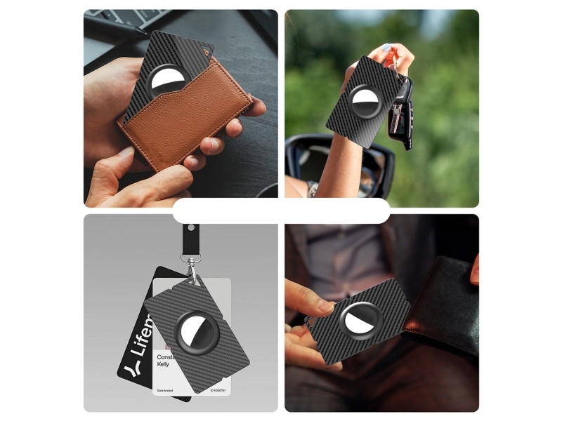 Airtag Carbon Fiber Pattern Wallet Card Case - Black