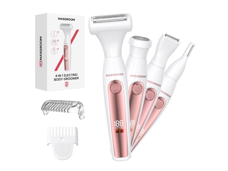 Maxgroom Zc-T18 Multifunctional Women'S Trimmer With Replaceable Tips - White And Pink