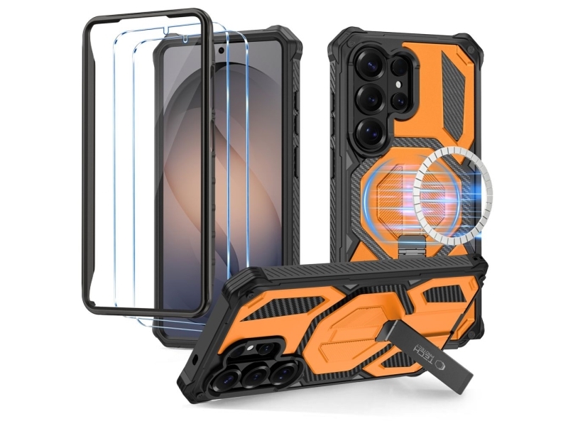 Tech-Protect Magblast Magsafe Case + Tempered Glass 2-Pack For Samsung Galaxy S26 Ultra - Black And Orange
