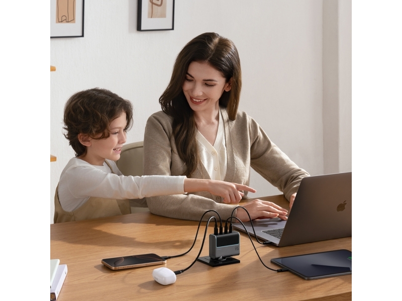 Cuktech AD1404UEU Ladegerät 140W GaN 3x USB-C + USB-A + USB-C-Kabel, grau