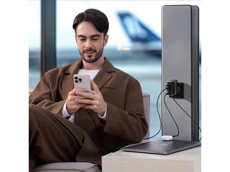 Cuktech AD1404UEU 140W GaN 3x USB-C + USB-A Wall Charger with USB-C Cable - Gray
