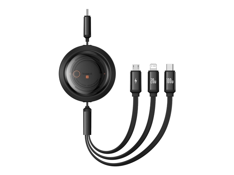 Baseus Free2draw Kabel Cb000084 Einziehbar Usb-C - Lightning / Usb-C / Micro Usb 100W 1.1M - Schwarz