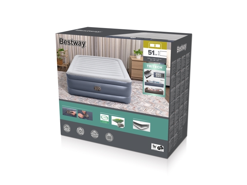 Bestway 6713I / 23, Dubbelmadrass, Queen size-s&auml;ng, Rektangel, inomhus, Inbyggd luftpump