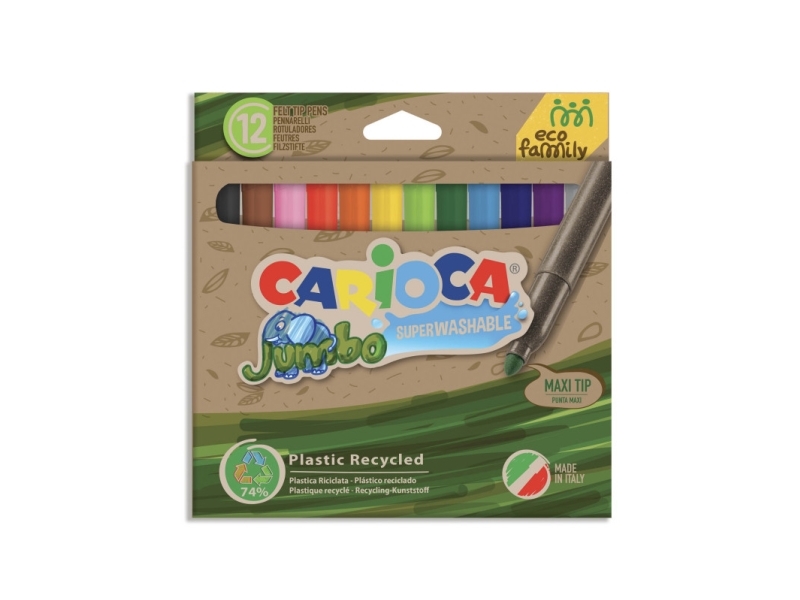 Carioca Eco Family Jumbo, 12 Farver, Flerfarvet, 6 Mm, Flerfarvet, Rund, Italien