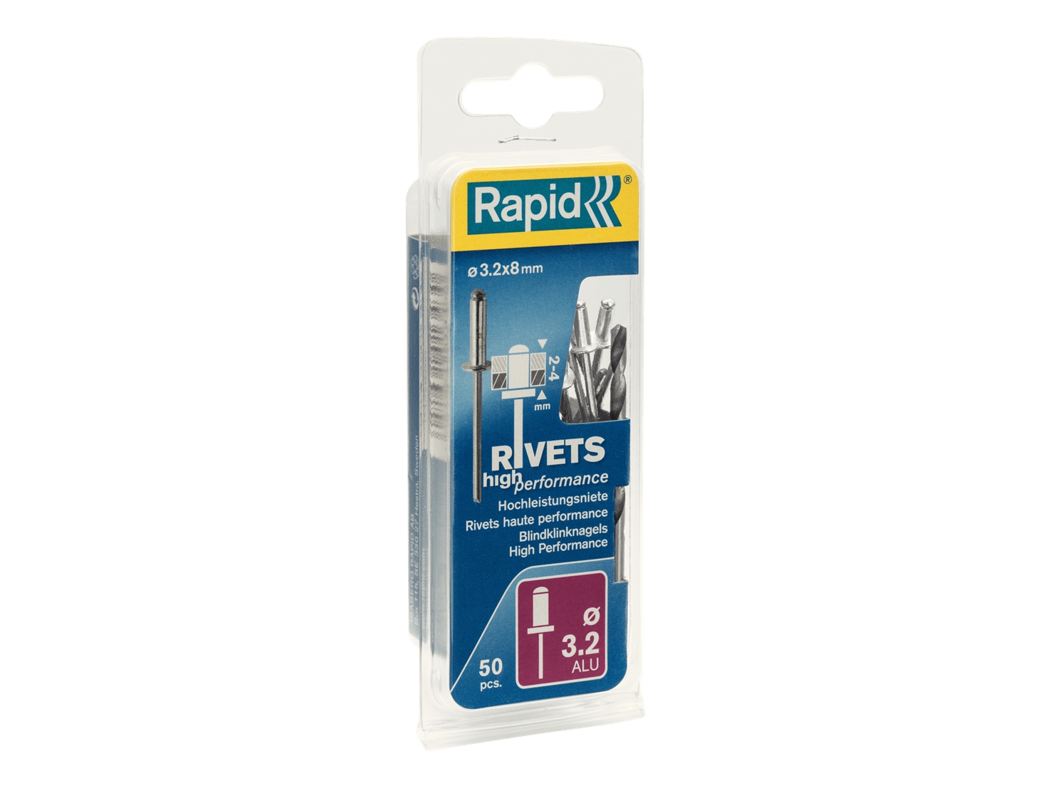 Rapid Højtydende Blindnitte Ø 3,2 X 8 Mm, Aluminium, Stål, Rustfrit Stål, Rp10, Rp40, Rp60, Rp100, 3,2 Mm, 8 Mm, 35 Mm
