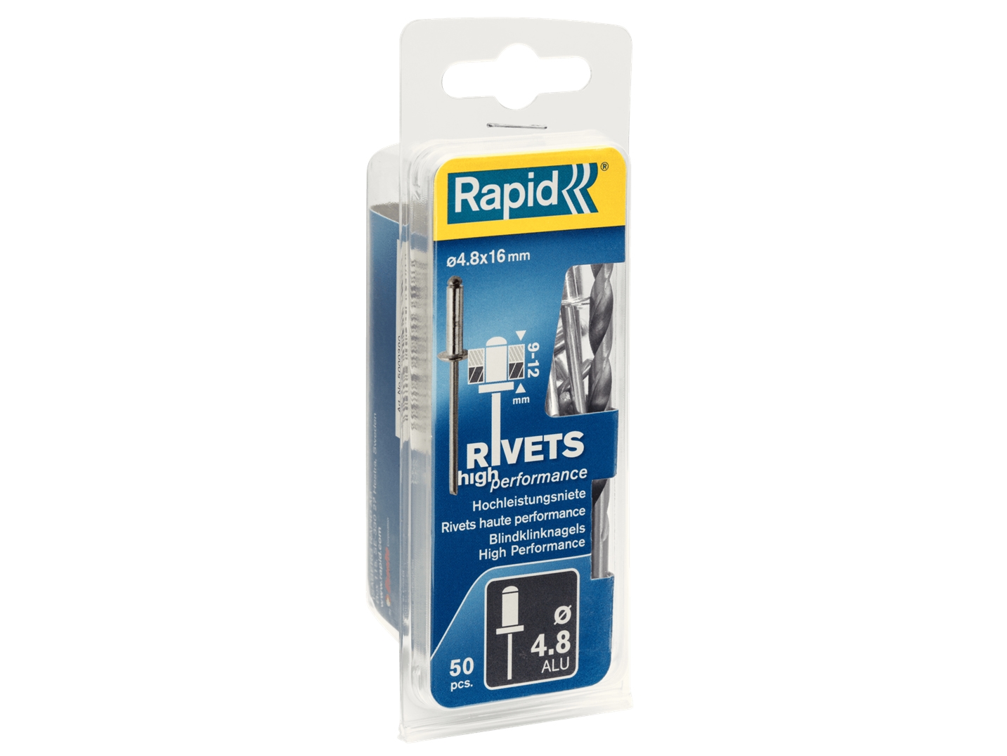 Rapid 5000390, Blindniete, Aluminium, Stahl, Edelstahl, Rp10 , Rp40, Rp60, Rp100, 4,8 Mm, 4,8 Mm