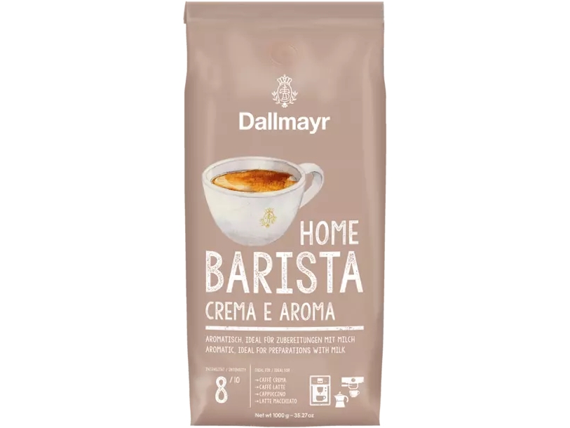 Dallmayr Home Barista Crema E Aroma, 1 Kg, Cappuccino, Espresso, Latte Macchiato, Ristretto, 8/10, 1 Stk