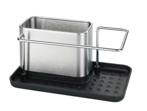 Wenko Spülorganizer Edelstahl Orio Spülbecken-Caddy, Rostfrei, Spülebehälter, Freistehend, Schwarz, Edelstahl, Polypropylen (Pp), Edelstahl, 210 Mm,