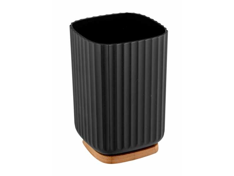 Wenko Rotello, Freistehender Zahnbürstenhalter, Bambus, Kunststoff, Schwarz, Holz, 86 Mm, 86 Mm, 111 Mm