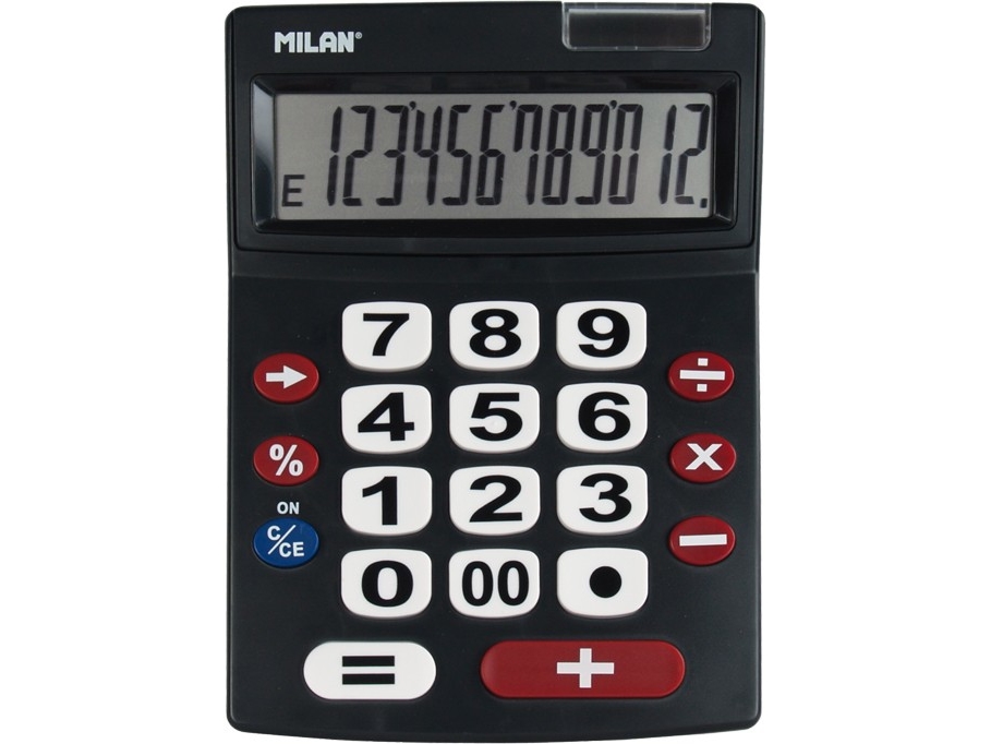 Milan 151712Bl, Desktop, Einfacher Taschenrechner, 12 Ziffern, 1 Zeilen, Batterie/Solar, Schwarz, Rot, Weiß