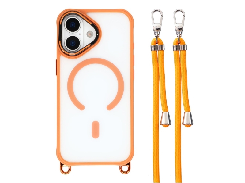 Iphone 17 Case With Adjustable Crossbody Lanyard And Magsafe Compatible Camera Frame As A Stand - Orange