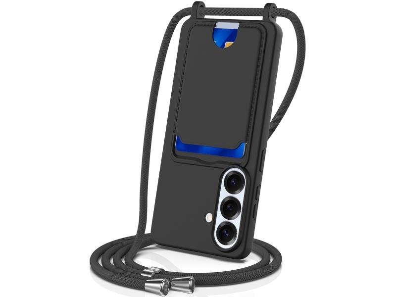 Samsung Galaxy S26 Tpu Case With Card Holder And Crossbody Lanyard - Black