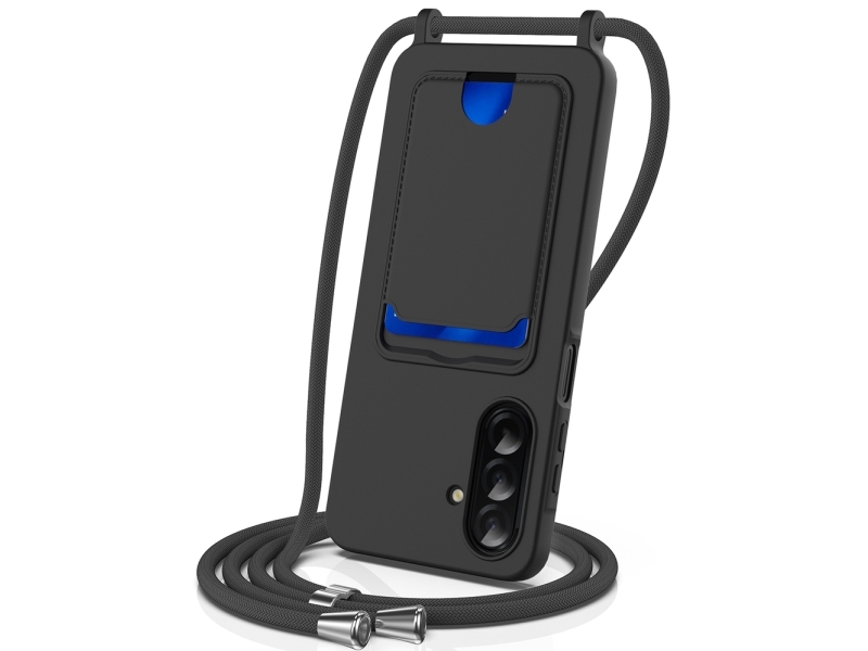 Samsung Galaxy A57 5G Tpu Case With Card Holder And Crossbody Lanyard - Black