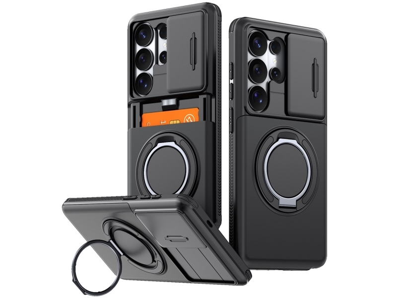 Samsung Galaxy S26 Ultra Magnetic Case with 360° Metal Ring and Camera Cover - Black