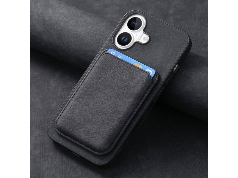 Synthetic Leather Iphone 17 Case With Detachable Magsafe Compatible Card Holder - Black