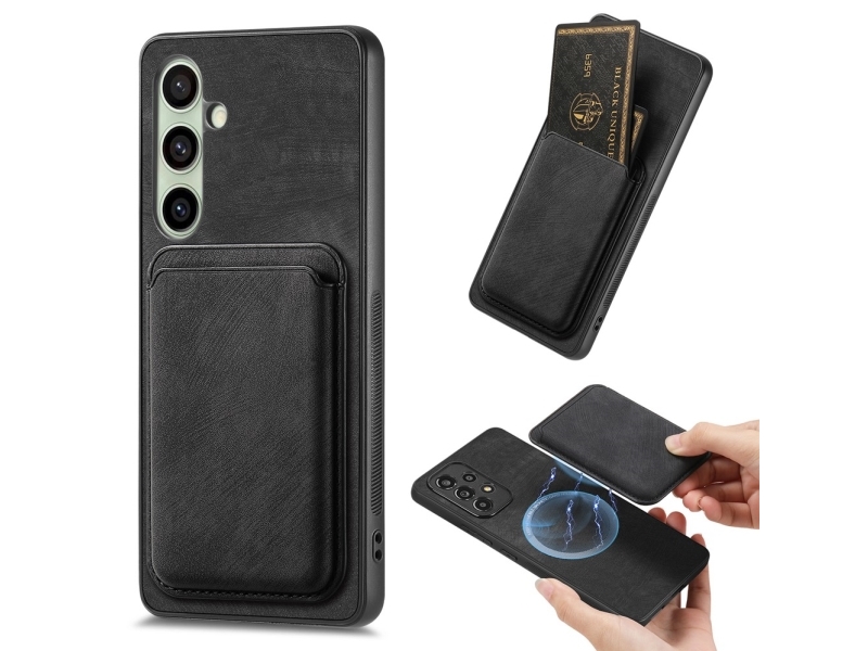 Samsung Galaxy A56 5G Faux Leather Case With Detachable Card Holder, Magsafe Compatible - Black