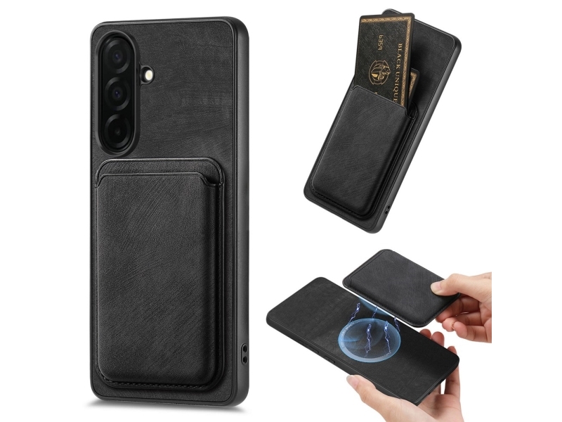 Samsung Galaxy A57 5G Faux Leather Case With Detachable Card Holder, Magsafe Compatible - Black