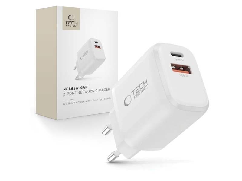 Tech-Protect Nca65w-Gan 2-Port Pd 65W / Qc3.0 2-Port Wall Charger - White