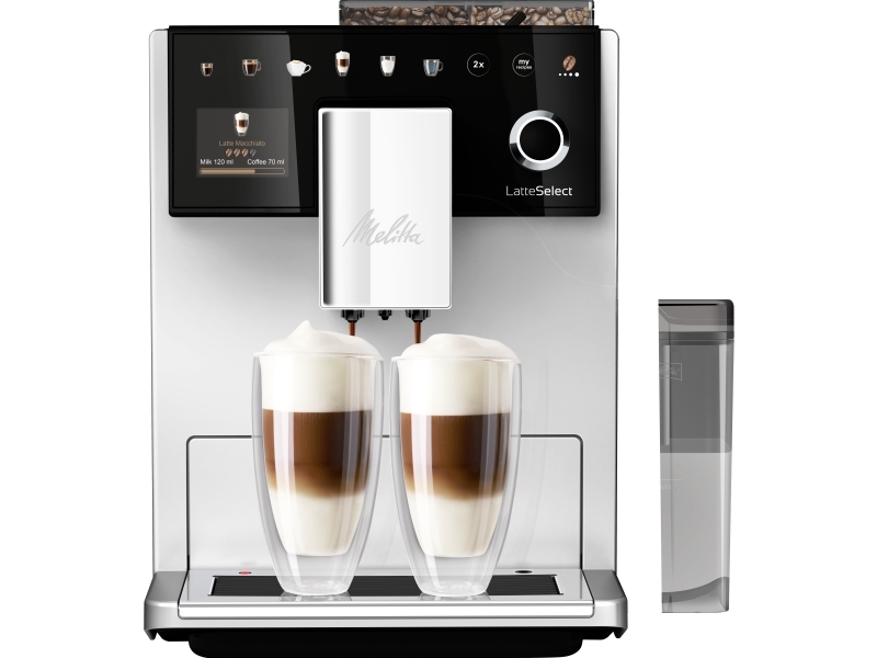 Melitta Latte Select, Espressomaskine, 1,8 L, Kaffebønner, Indbygget Kværn, 1400 W, Sølv