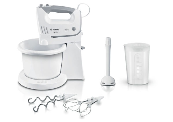 Bosch Hand Mixer Mfq36445 – 450W Multi-Speed Handheld Mixer With Rotating Bowl, Blender Attachment, Whisks & Turbo Function (1L)