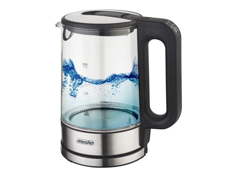 Mesko Home Ms 1301B, 1,7 L, 2200 W, Schwarz, Edelstahl, Transparent, Glas, Edelstahl, Regelbare Temperatur, Wasserstandsanzeige