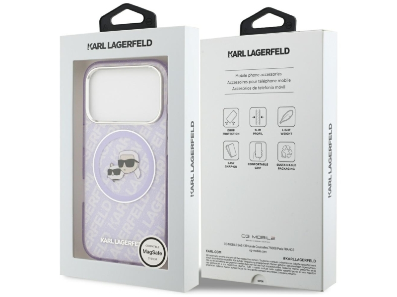 Karl Lagerfeld Iml Glitter Karl &Amp Choupette Heads Logo Magsafe Case For Iphone 17 Pro - Purple