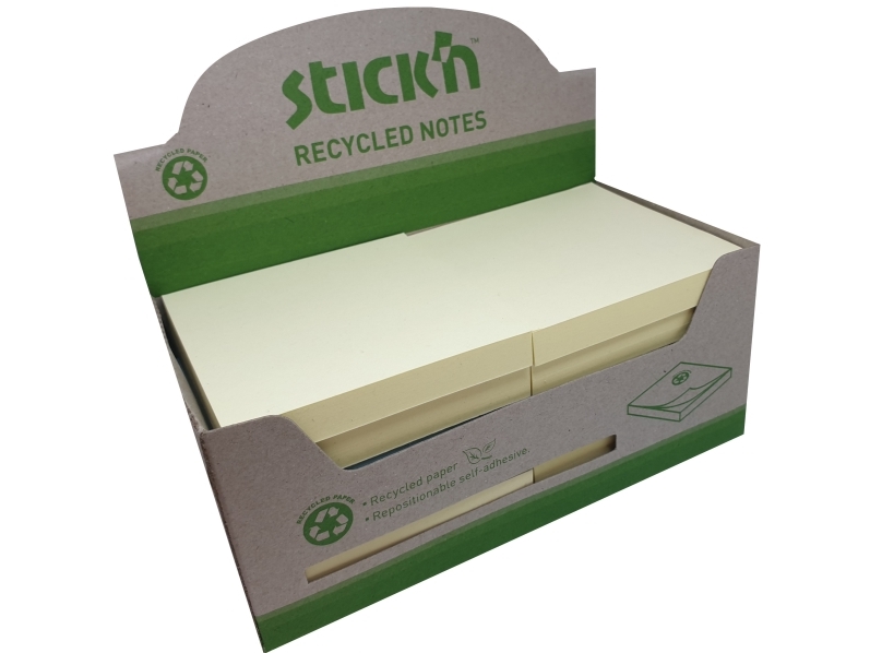 Notizblock „Recycled“, 76 × 76 Mm, 100 Blatt, 12Er-Pack, Pastellgelb