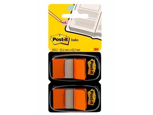 Indexfaner, Post-it Index 680-OE2, BxL: 25 x 44 mm, orange, pakke med 2 stk