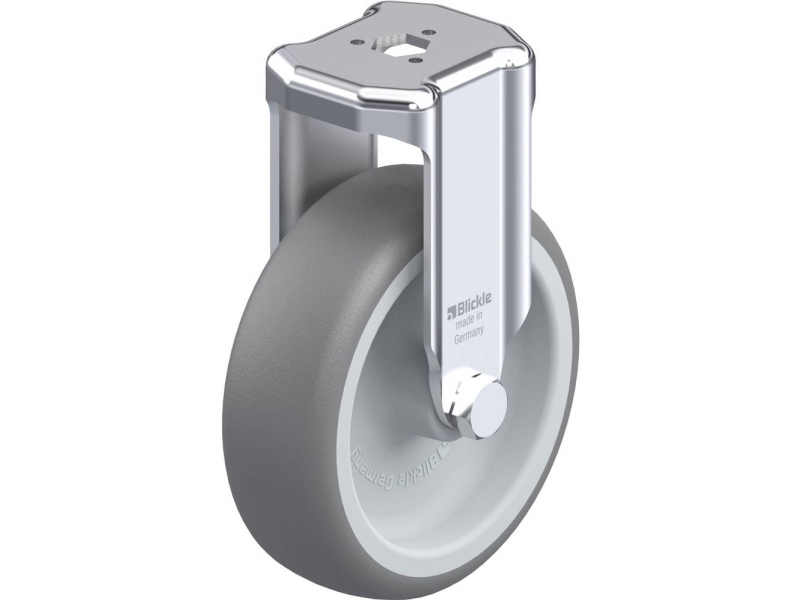 Blickle bockhjul med 13 mm ryghul – gummiløbebane – polypropylenskive – højde 133 mm – 1 stk (BKRA-TPA 101G)