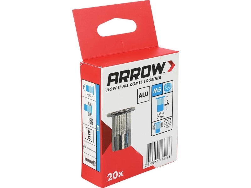 Arrow Tool Group 762768 Blindnittemøtrik (Ø X L) 7 Mm X 13 Mm M5 Aluminium Rn M5 7 X 13 Alu 20St 20 Stk