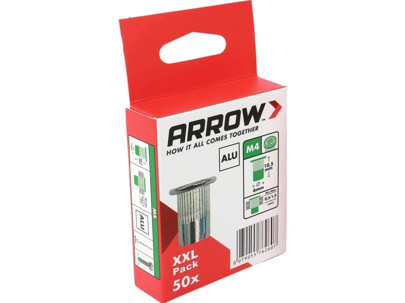 Arrow Tool Group 762607 Blindnittemøtrik (Ø X L) 6 Mm X 10.5 Mm M4 Aluminium Rn M4 6 X 10,5 Alu 50St 50 Stk