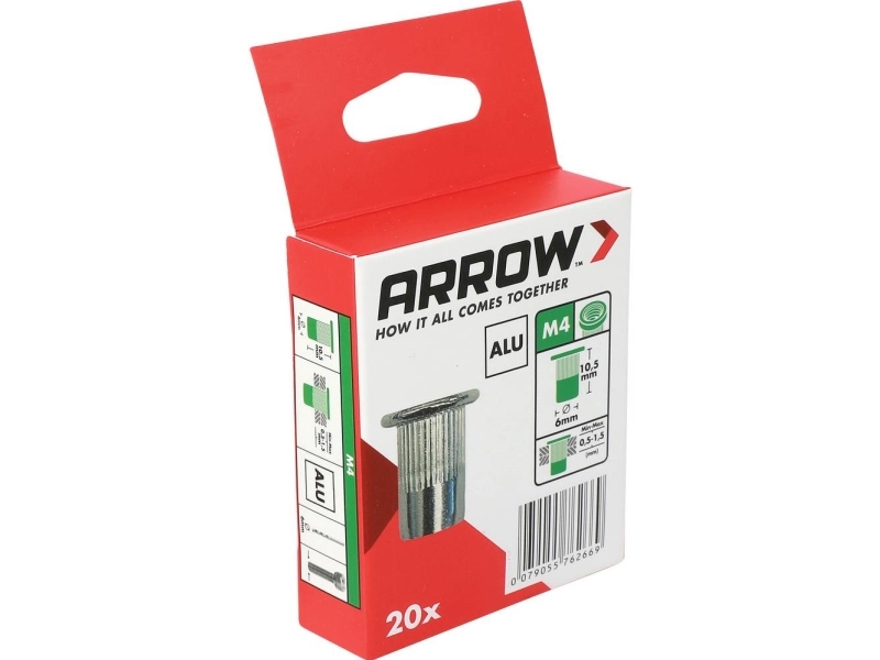 Arrow Tool Group 762669 Blindnittemøtrik (Ø X L) 6 Mm X 10.5 Mm M4 Aluminium Aluminium Rn M4 6 X 10,5 Alu 20St 20 Stk