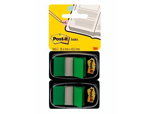 Indeksfaner, Post-it® 680-GN2, BxL: 25 x 44 mm, grøn, pakke med 2 stk