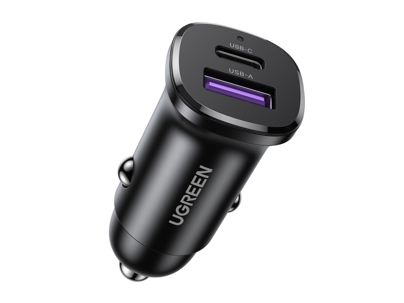 Ugreen Ladowarka Samochodowa Ec305 Usb-C + Usb, 30W (Czarna), Automatisk, Cigartænder, Sort