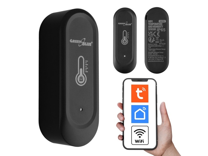 GreenBlue GB741 udendørs WiFi temperatur- og fugtighedssensor, Android/iOS, 3.0V DC, LR03x2, IP65