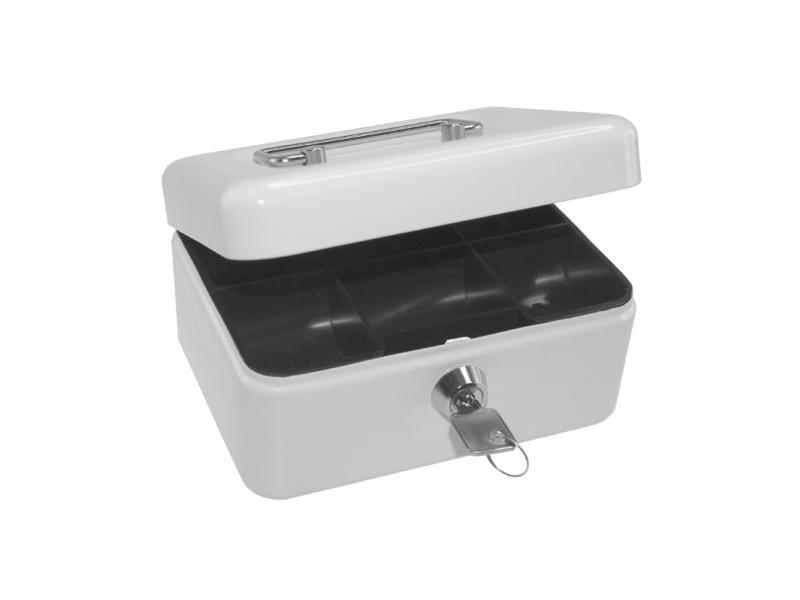 Pengekasse med 6 Møntrum 80x115x152mm Hvid