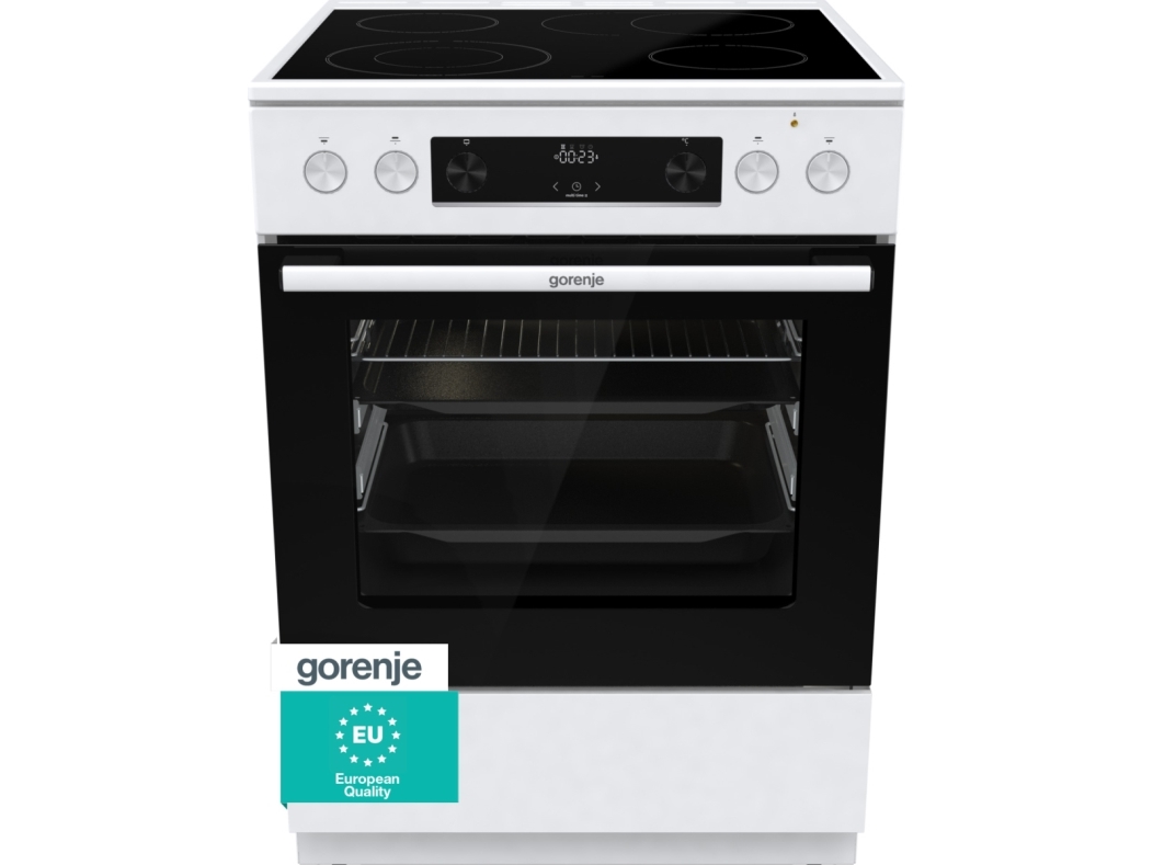 Gorenje Gecs6c70wpa, Fritstående Komfur, Hvid, Knapper, Dreje, Hvid, Front, Metal