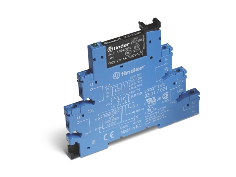Finder Tipo 38.51, Blau, Senkrecht, Eindrück-Verbindung, 250 V, 6 A