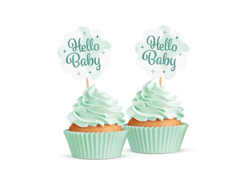 „Hello Baby“-Kuchendekoration, Mint, 12 Stück