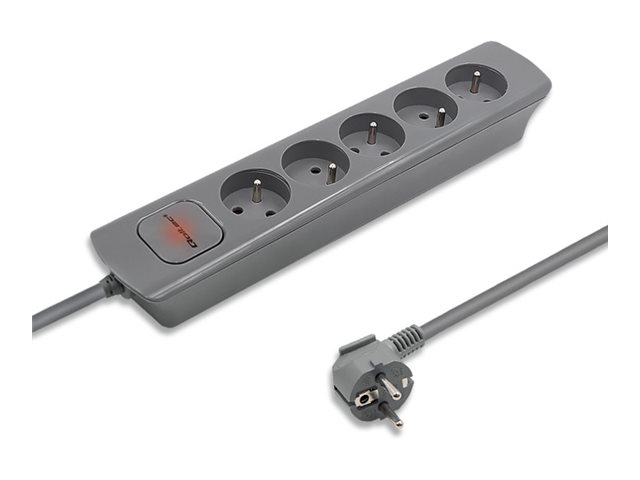 Qoltec 50275, 1,8 M, 5 Ac-Ausgänge, Indoor, Type F (Cee 7/4), Grau, 230 V