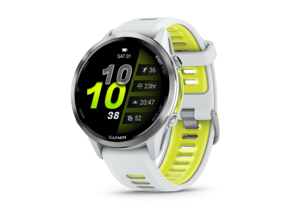 Garmin Forerunner 970 - Vitt stenslag - sportklocka med band - silikon - whitestone/genomskinlig amp gul - handleds: 135-205 mm - display 1.4 - 32 GB - Bluetooth, ANT+, Wi-Fi - 56 g