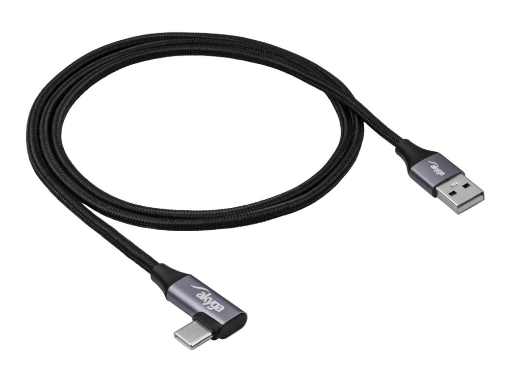 Akyga - Usb-Kabel - Usb-C (Han) Vinklet Til Usb (Han) Lige - Usb 2.0 - 1 M - Fast Charging Op Til 60 W - Sort, Grå