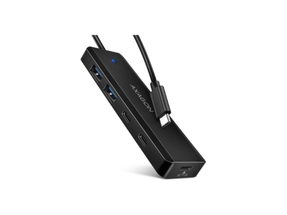 Axagon Axagon Hue-C2c Usb-Hub, 4× Usb 5 Gbps Travel-Hub, 2× Usb-A + 2× Usb-C, Usb-C-Stromeingang, Usb-C-Kabel (19 Cm)