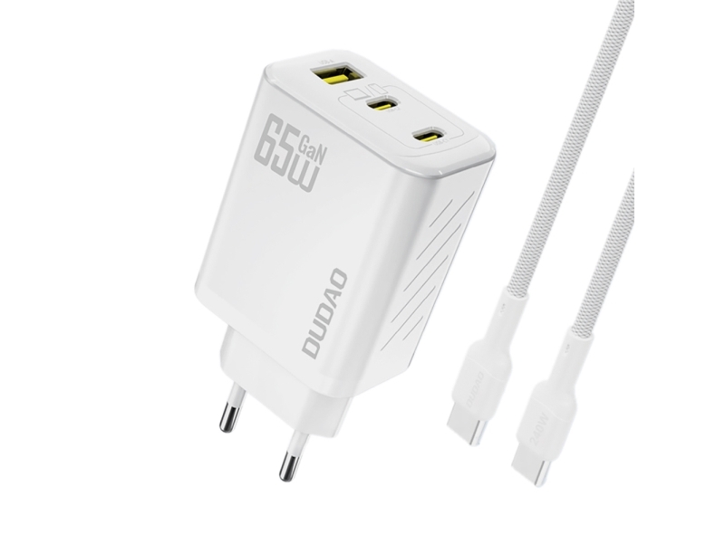 Dudao A29ceu Adapter 65Watt 2Xusb-C 1Xusb-A (1M Usb-C To Usb-C Cable Included) Hvid