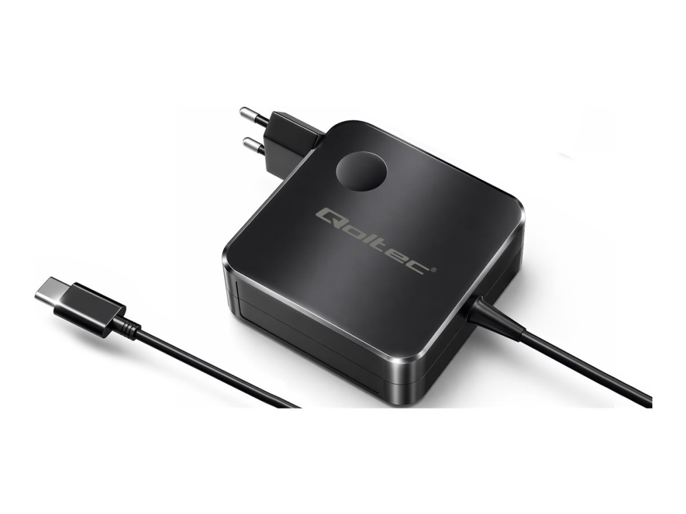 Qoltec - Usb-C Strømadapter - Gan Super Hurtig, Pd, 5 - 20 V, 1,8 M Kabel - Ac 220-240 V - 100 Watt - Output-Stikforbindelser: 1 - Sort