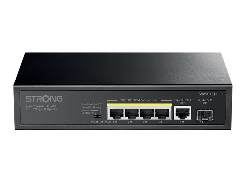 Strong Sw5011poe+, Gigabit Ethernet (10/100/1000), Gigabit Ethernet, Strøm Over Ethernet (Poe), Bord-/Vægmontering, Kan Monteres På Væggen